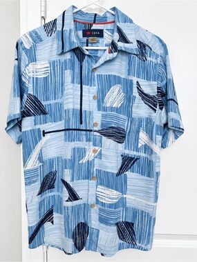 Cova Men’s S Light Blue Abstract Pattern Short-Sleeve Casual Button Up Shirt